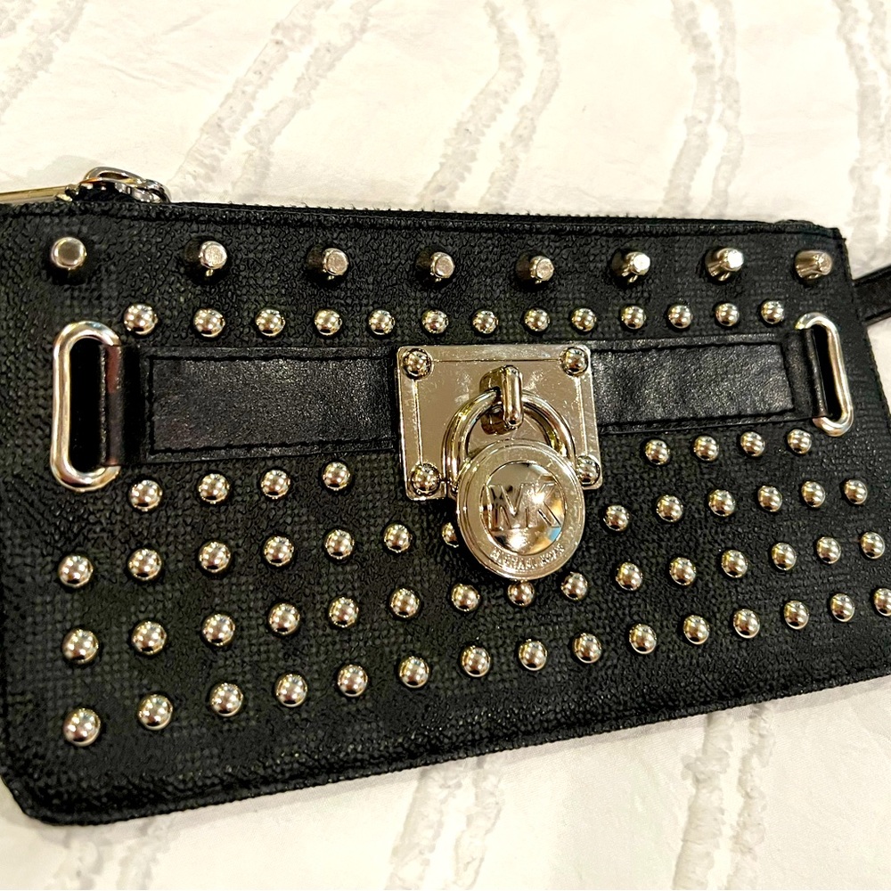 Michael Kors Black Leather Logo Lock Studded front purse/Fanny pack belt